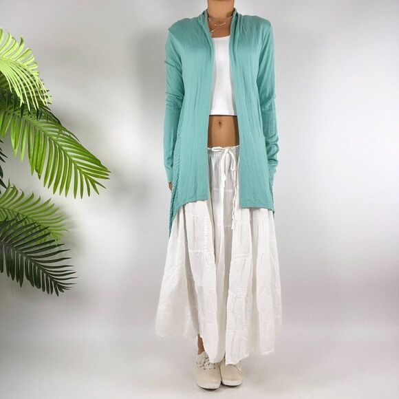 Vintage Blue Beachy Boho Crochet Cottagecore Coastal Grandma Cardigan / M - Picture 4 of 7